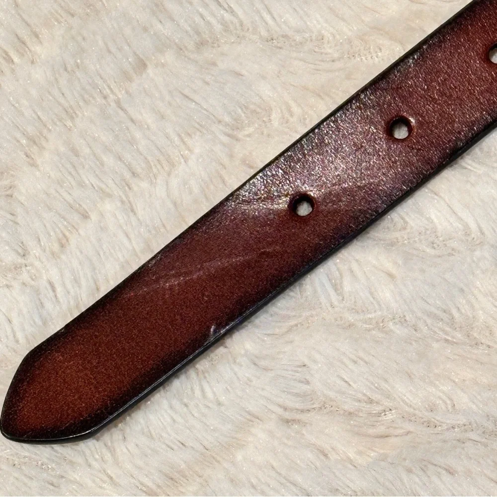 Brown Genuine Leather Laser Cutout Belt Womens M Single Prong Buckle Boho Retro